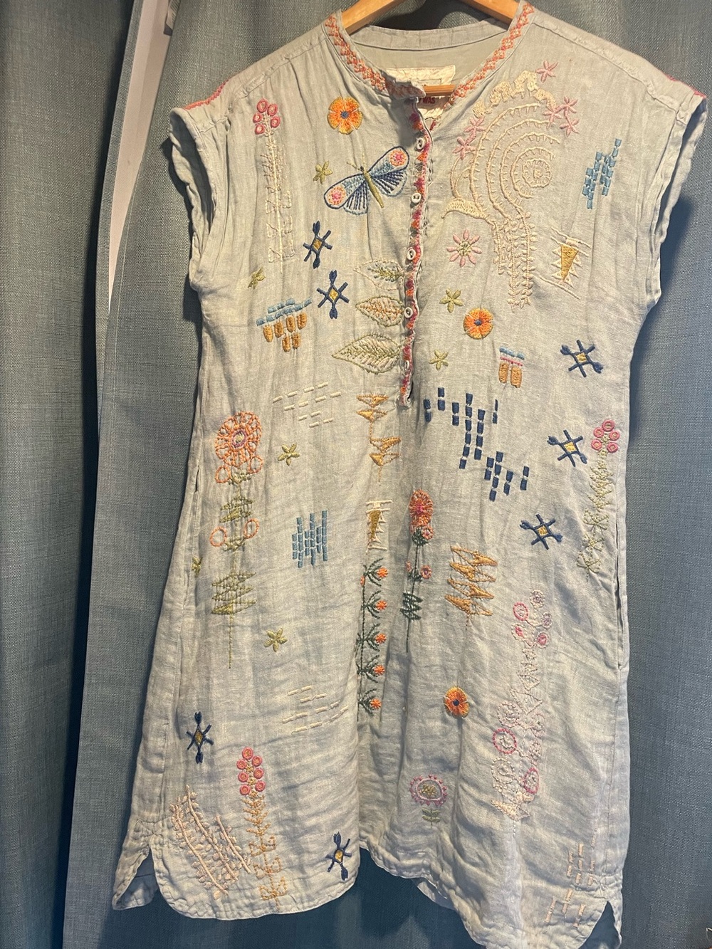 Johnny Was Pale Blue Dress Shirt with Embroidery